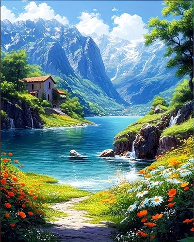 Mountain landscape paint - mountain,
