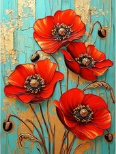 KEYIFA Red Flowers Paint by